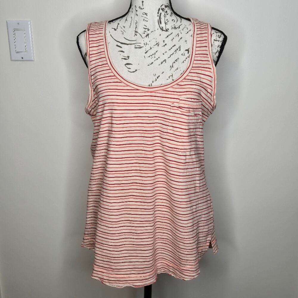 ABERCROMBIE and FITCH Cream with 2 Tone Red Stripes Tank Top Pockets Size S